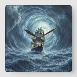 帆船エピック・ストーム・ダーク・ファンタジー・デコール スクエア壁時計