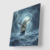 帆船エピック・ストーム・ダーク・ファンタジー・デコール スクエア壁時計 (傾斜)