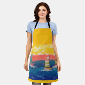 帆船オールオーバープリントエプロン エプロン (着用した状態)
