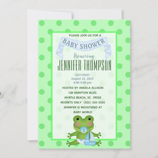帆船カエル赤ちゃんシャワー招待状 招待状 (正面)