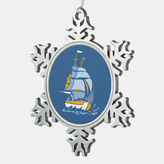 帆船カスタムオーナメント スノーフレークピューターオーナメント (右)
