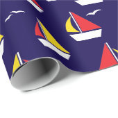 帆船カラフル船航海のパターン（の模様が）ある ラッピングペーパー (ロールコーナー)