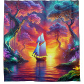 帆船カラフル船 シャワーカーテン (正面)