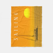 帆船サンセットオレンジスカイラージサンホワイト文字 フリースブランケット (正面)