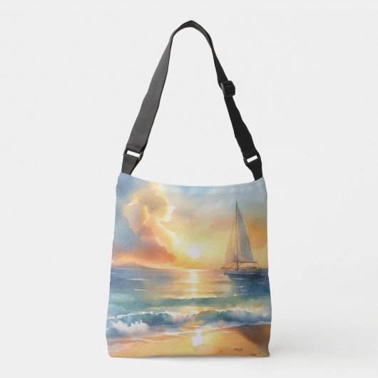 帆船サンセット海水彩画 クロスボディバッグ (正面)