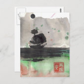 帆船シルエットカ空白のード ポストカード (正面/裏面)