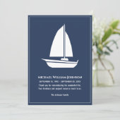 帆船セーリングボートブルー航海のホワイト葬儀 サンキューカード (スタンド正面)