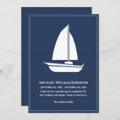 帆船セーリングボートブルー航海のホワイト葬儀 サンキューカード (正面/裏面)