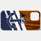 帆船ネイビーブルーホワイトストライプ木目パターン Case-Mate iPhoneケース (裏面 (横))