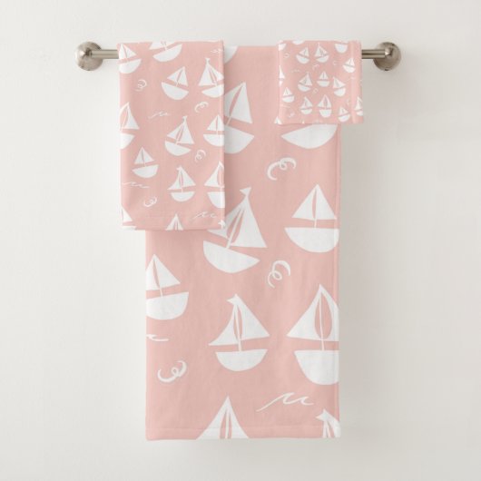 帆船パターンピンクホワイト バスタオルセット (インサイチュ)