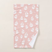 帆船パターンピンクホワイト バスタオルセット (ハンドタオル)