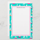 帆船パターンピンク&アクア 便箋 (正面/裏面)