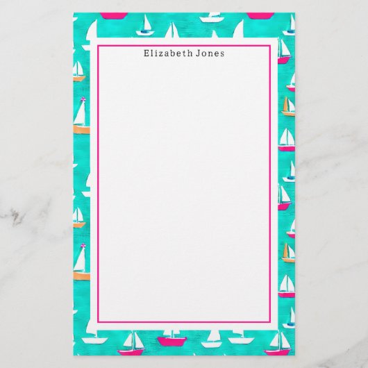 帆船パターンピンク&アクア 便箋 (正面)