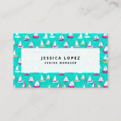 帆船パターンピンク&アクア 名刺 (正面)