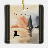 帆船パーソナライズされたと鳥のクリスマス セラミックオーナメント (正面)