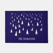 帆船パーソナライズされたネイビ航海のーブルー ドアマット (正面)