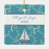 帆船パーソナライズされた帆船の航海のクリスマス セラミックオーナメント (裏面)