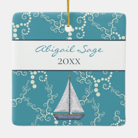 帆船パーソナライズされた帆船の航海のクリスマス セラミックオーナメント (裏面)
