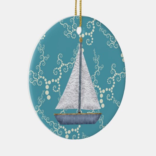 帆船パーソナライズされた航海のと旋回水 セラミックオーナメント (右)