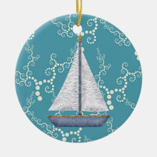 帆船パーソナライズされた航海のと旋回水 セラミックオーナメント (正面)