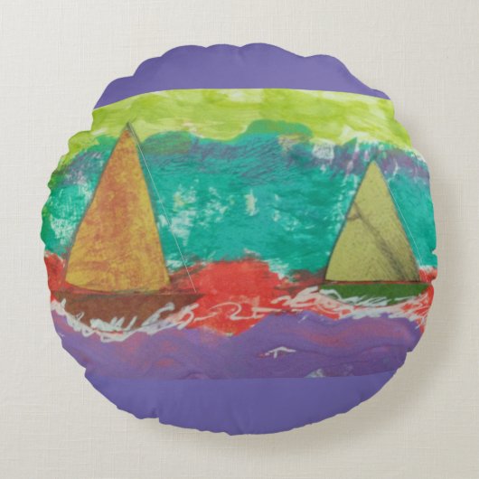 帆船パープルウォーター ラウンドクッション (正面)