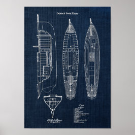 帆船ブループリントno.2壁航海のデコール ポスター