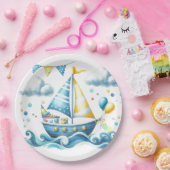 帆船ブルー航海のベビーシャワー ペーパープレート (パーティー)