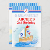 帆船ボーイ航海のズ第2誕生日招待状 招待状 (正面/裏面)