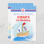 帆船ボーイ航海のズ1歳誕生日招待状 招待状 (正面/裏面)