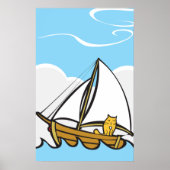 帆船ポスターに載った猫 ポスター (正面)