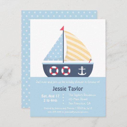 帆船モダンベビーシャワー招待状 招待状 (正面/裏面)