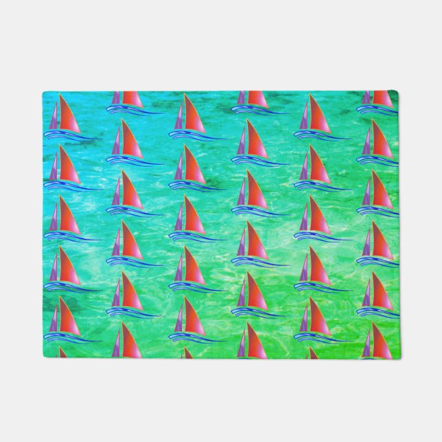 帆船モダン船 ドアマット (正面)