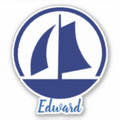 帆船モノグラムの名前カスタム付け シール (正面)