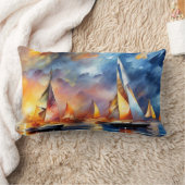 帆船レース抽象芸術モダンブルーレッドサンルー ランバークッション (ブランケット)