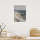 帆船付きコースト絵画ウォーターカラー – ヴィンテージ ポスター (キッチン)