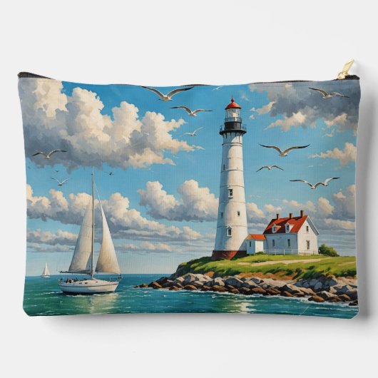 帆船付きホワイトライトハウス アクセサリーポーチ (裏面)