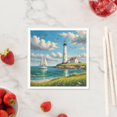 帆船付きホワイトライトハウス スタンダードカクテルナプキン (インサイチュ)