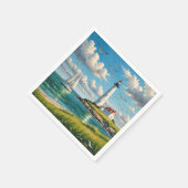 帆船付きホワイトライトハウス スタンダードカクテルナプキン (角)