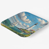 帆船付きホワイトライトハウス ペーパープレート (傾斜あり)