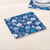 帆船付き漫画の柄 スクエアペーパーコースター (アングル)
