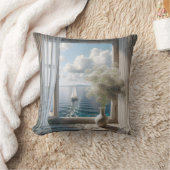 帆船付き窓海表示 クッション (ブランケット)