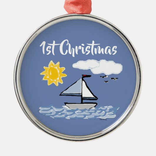 帆船初めてのクリスマスアニメート メタルオーナメント (正面)