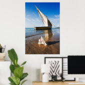 帆船及び貝殻 |モザンビーク、ベンゲラロッジ ポスター (ホームオフィス)