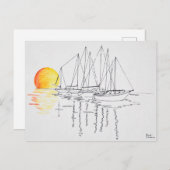 帆船反射 |ブリタニー・コンカルノー ポストカード (正面/裏面)