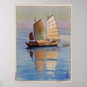 帆船夕日, Sailing Boats Evening Glow, Hiroshi Yoshida ポスター