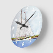 帆船帆船モノグラムイニシャル壁時計 ラウンド壁時計 (傾斜)