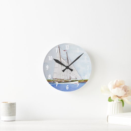 帆船帆船モノグラムイニシャル壁時計 ラウンド壁時計 (ホーム)