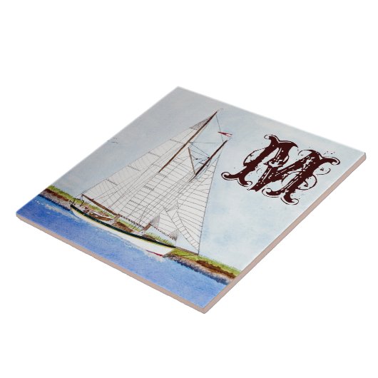 帆船帆走船海モノグラム表示タイル タイル (側面)