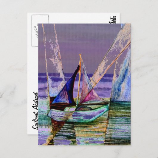 帆船抽象芸術紫の海の波 ポストカード (正面/裏面)