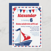 帆船招待状キッズセイルボートバースデーパーティー 招待状 (正面/裏面)